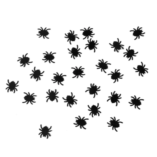 Black spider decorations on a white background