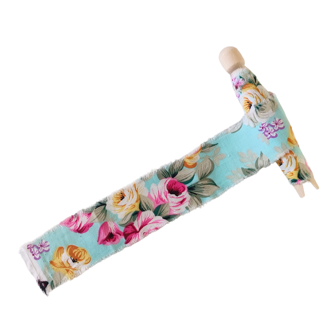 Blue Floral Printed Frayed Ribbon