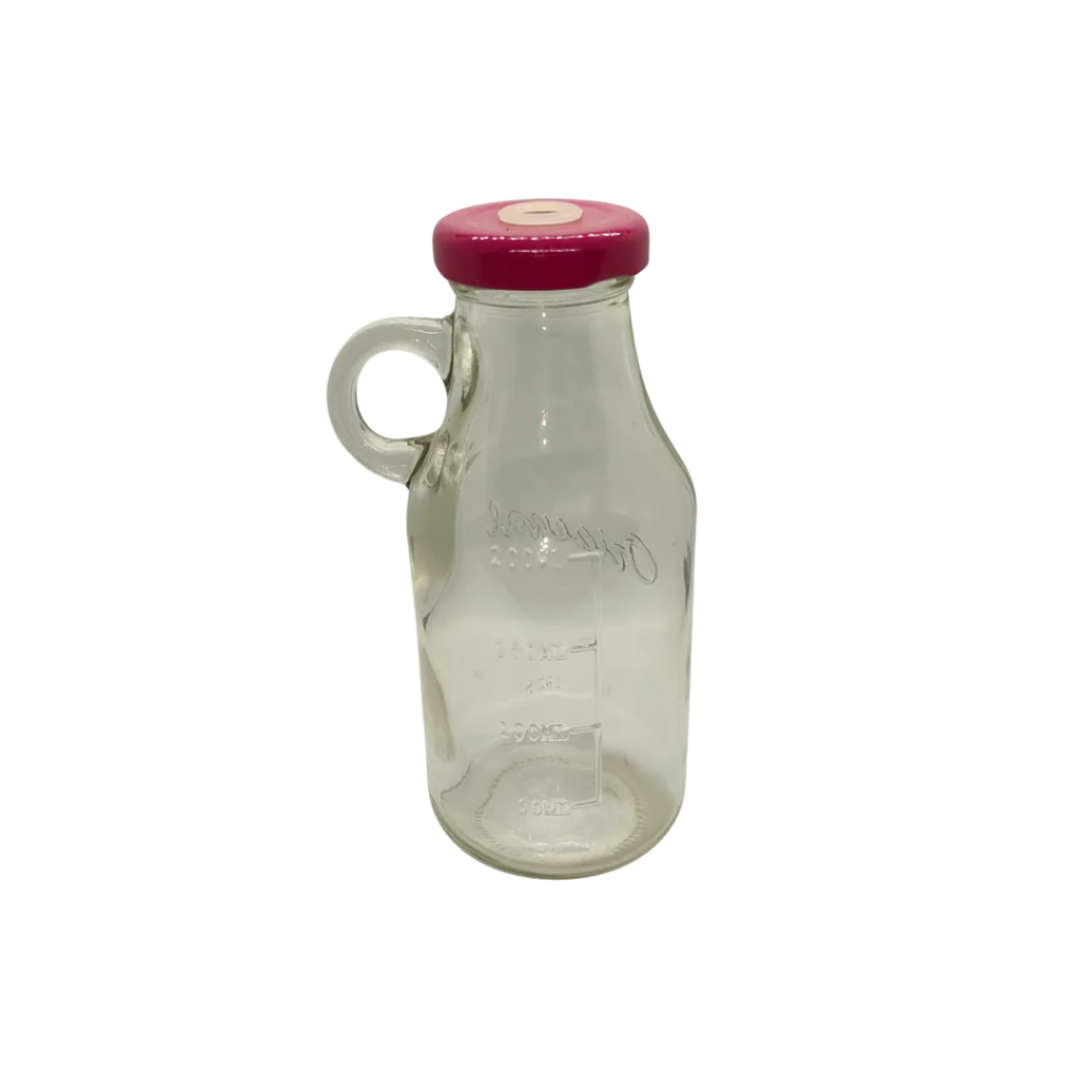 Glass Drink Bottle with Red Lid