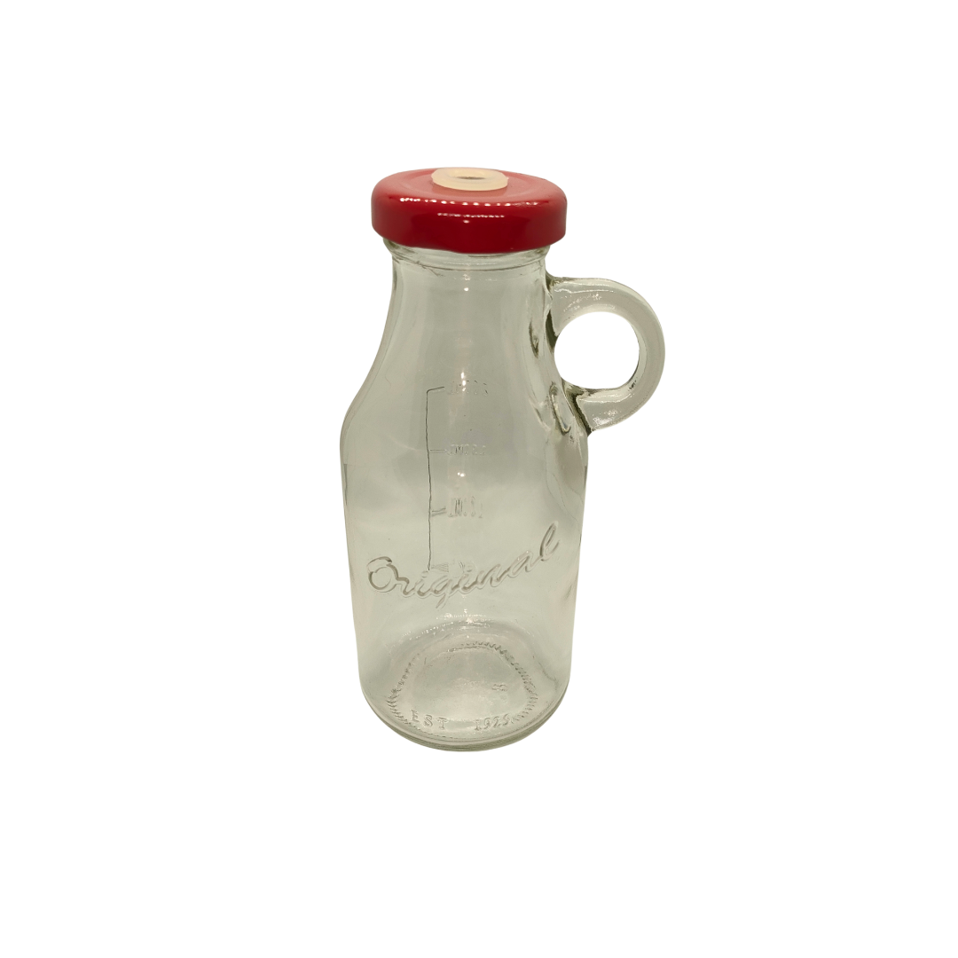 Glass Drink Bottle with Red Lid