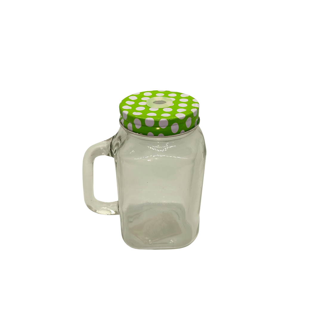 Glass Drink Jar with Green Lid