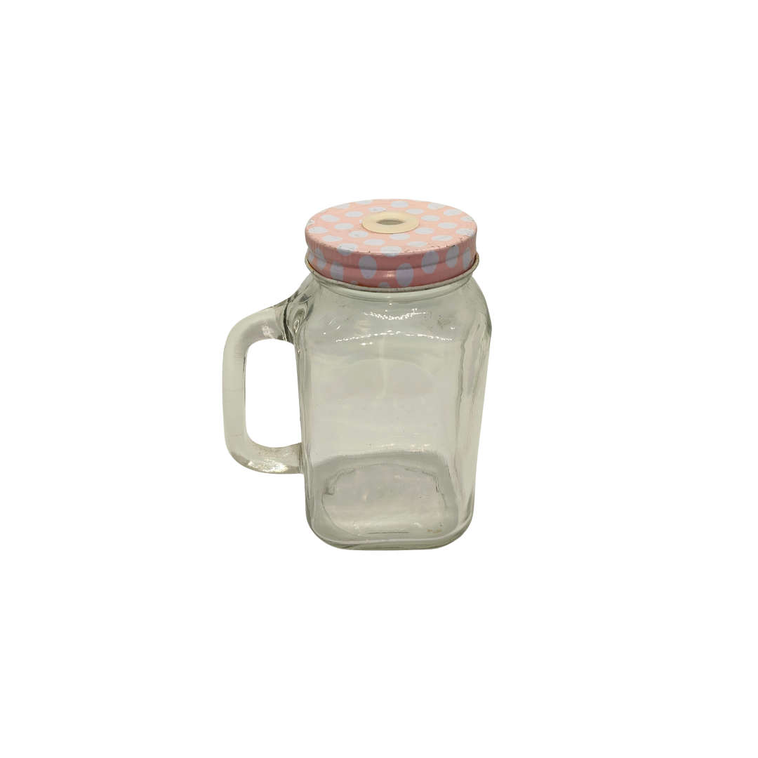 Glass Drink Jar with Pink Lid