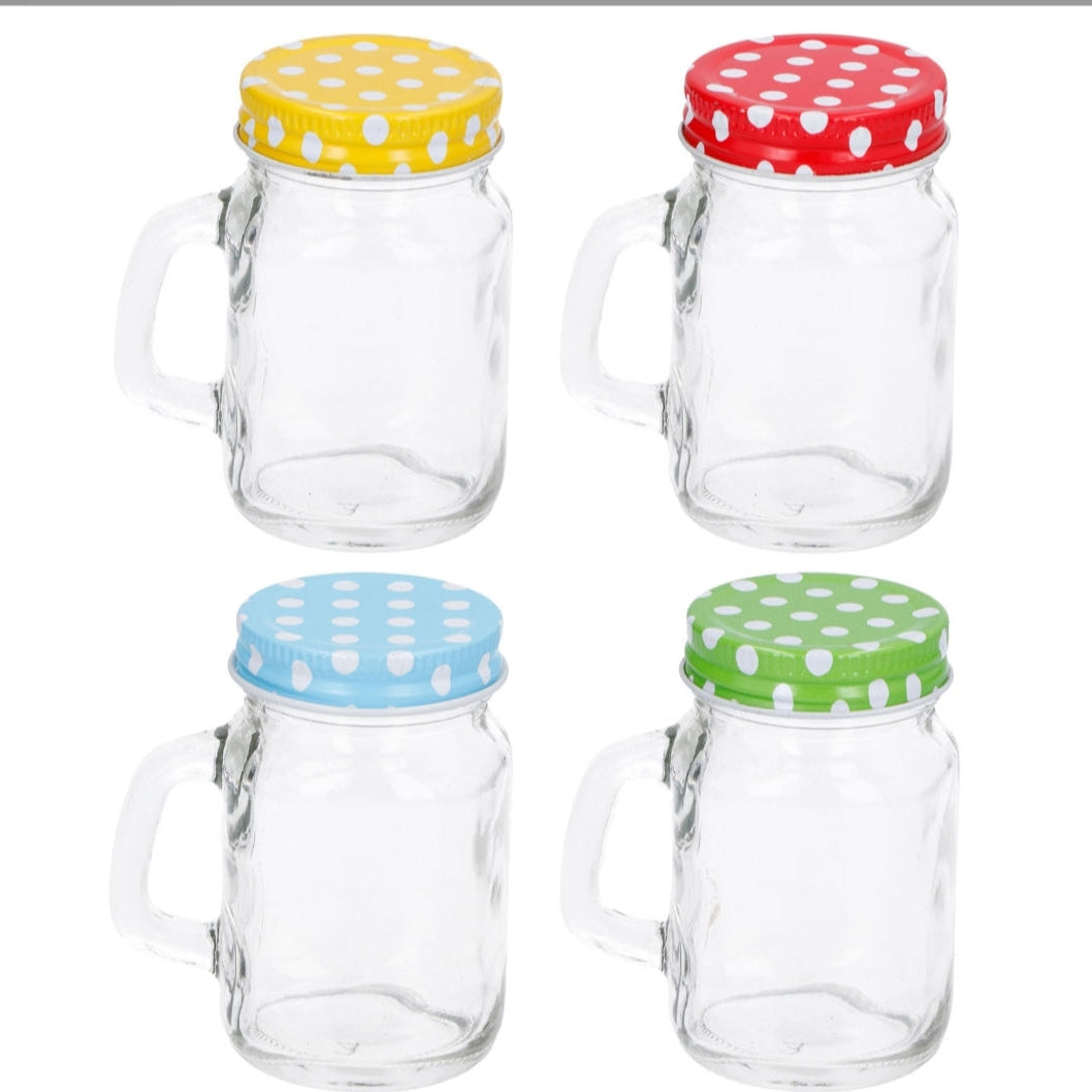 Glass Drink Jars with Coloured Lids