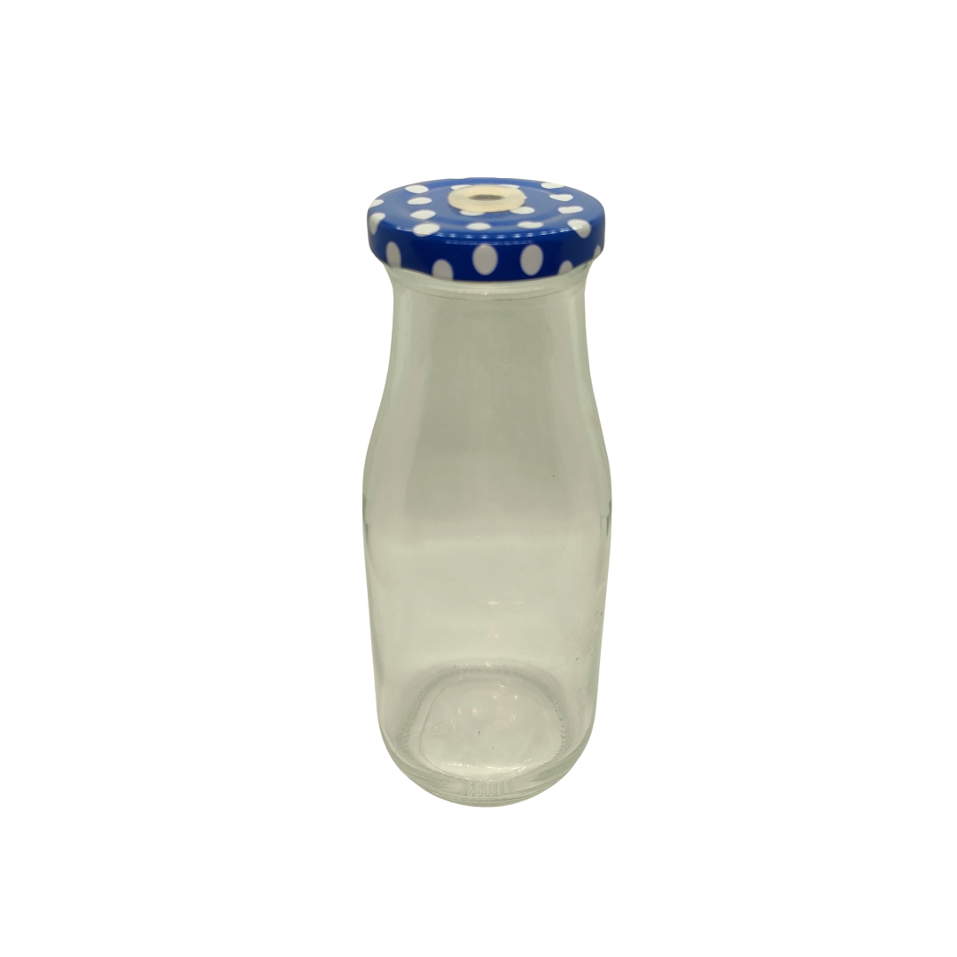 Glass Milk Bottle with Blue Lid