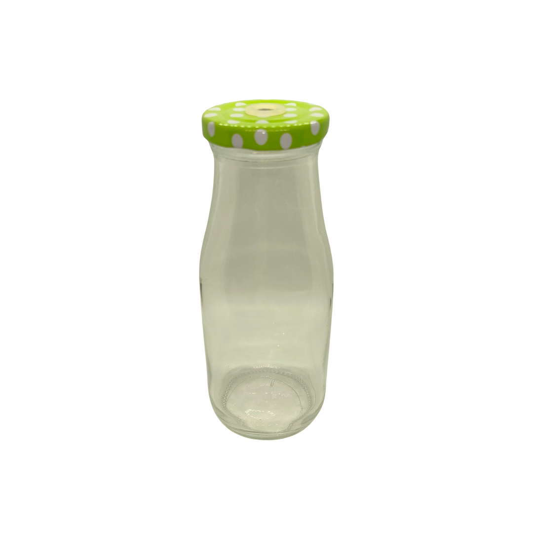 Glass Milk Bottle with Green Lid