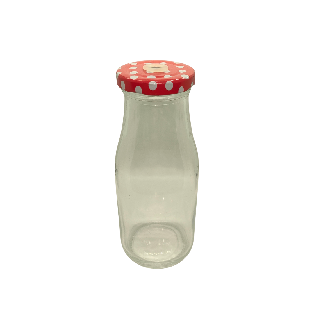 Glass Milk Bottle with Red Lid