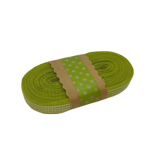 Lime Green and white Striped Ribbon