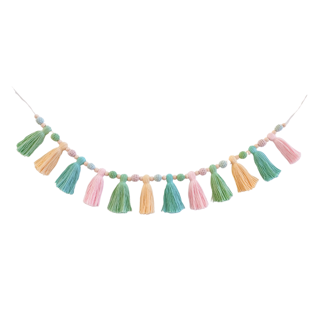 Pastel Tassel and Wood Garland