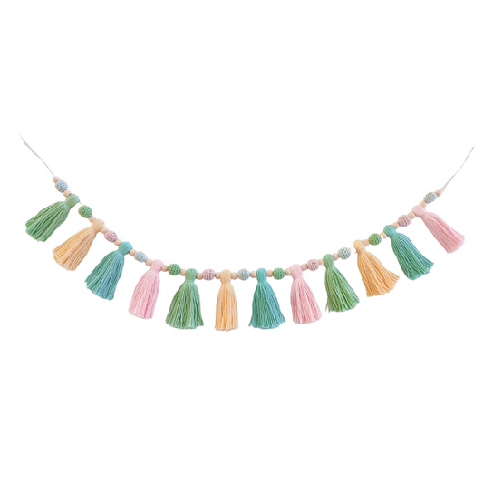 Pastel Tassel and Wood Garland