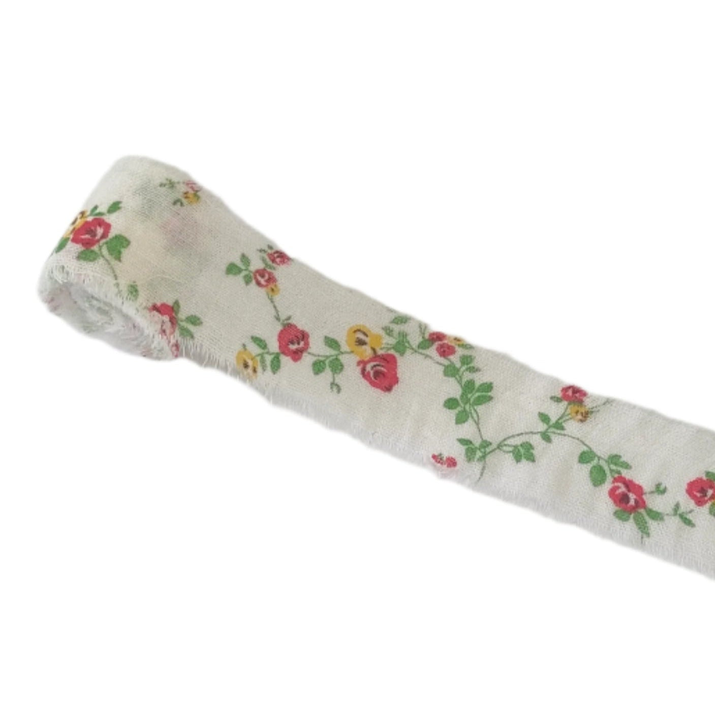 Printed Frayed Ribbon Floral on White