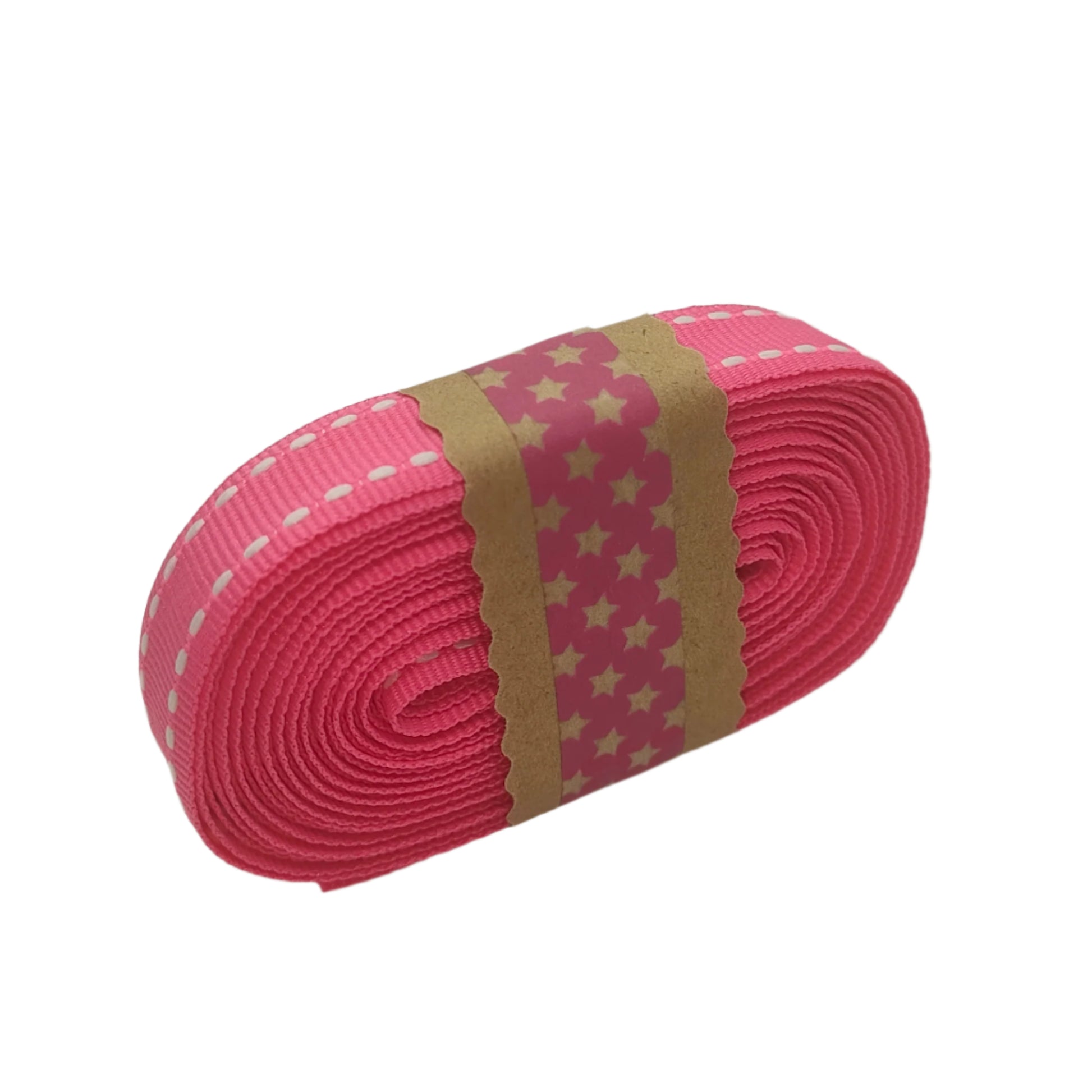 Saddlestitch Ribbon Hot Pink with White
