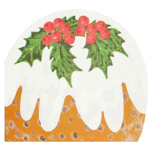 Botanical Holly Christmas Pudding Shaped Napkins