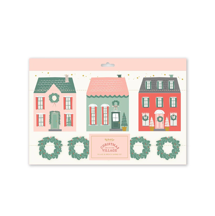 Christmas Village and Wreath Banner