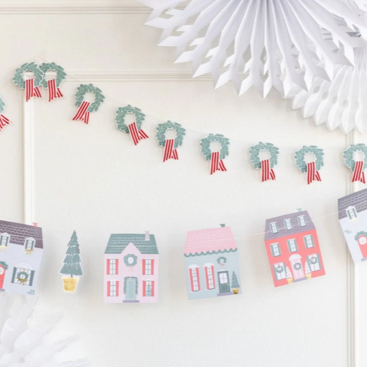 Christmas Village and Wreath Banner
