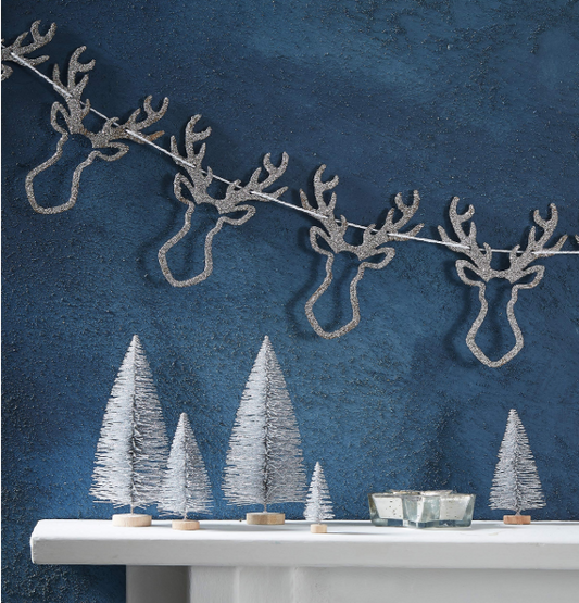 Silver Glitter Wooden Stag Head Bunting