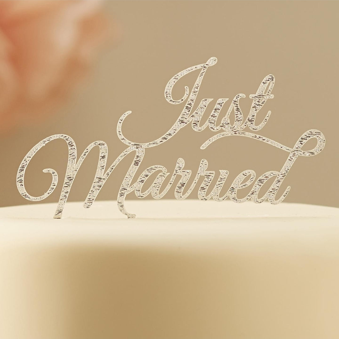 Silver Just Married cake topper1