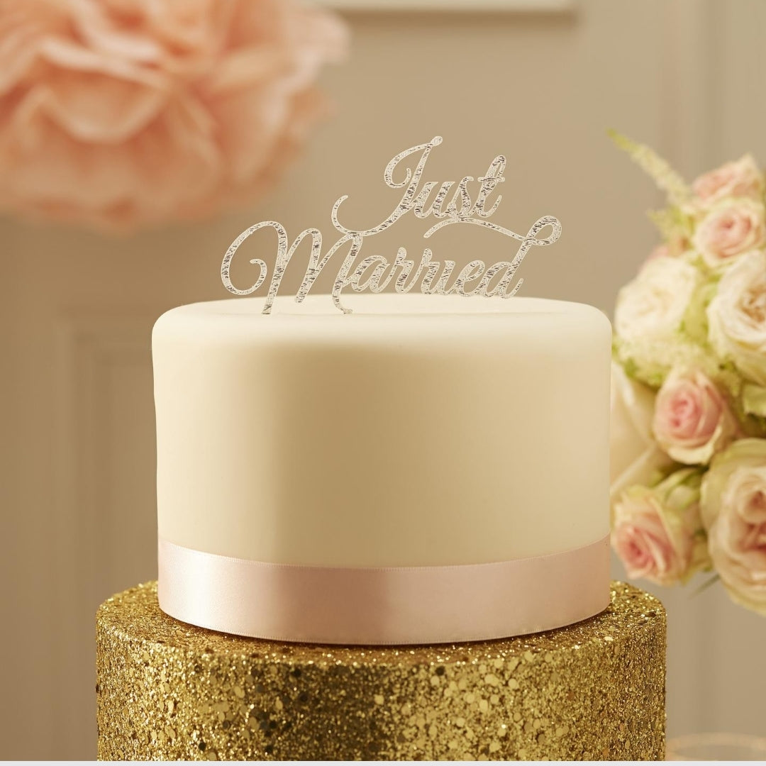 Silver Just Married cake topper2