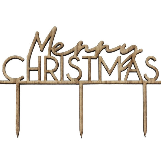 Wooden Merry Christmas Cake Topper