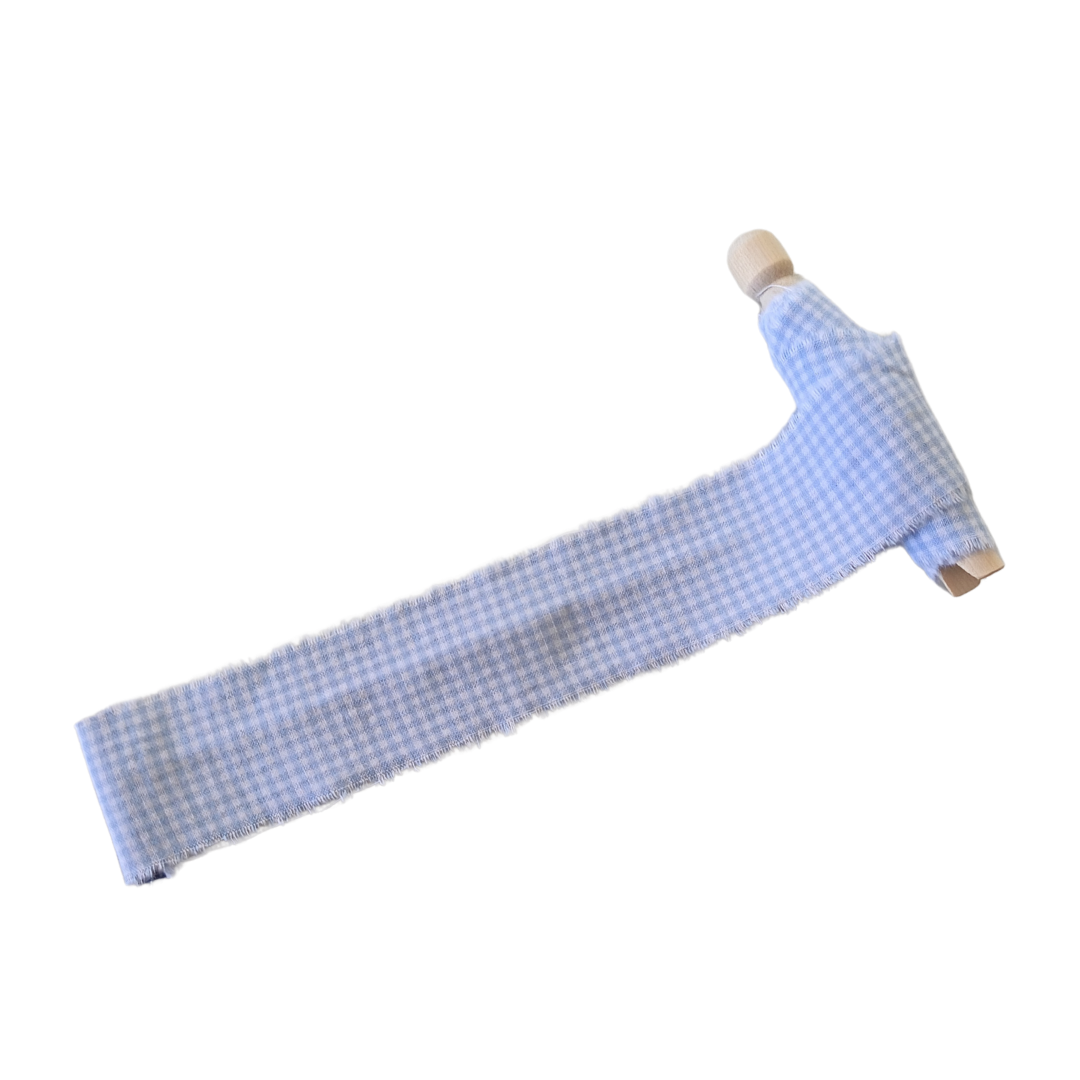 Blue Check Frayed Ribbon