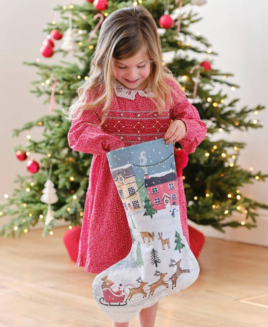 Christmas Scene Cotton Stocking