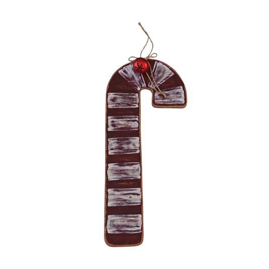 White Striped Wooden Candy Cane Hanging Decor