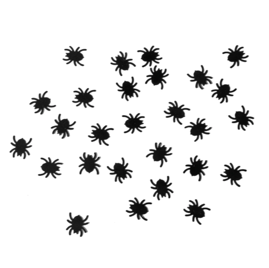 Black spider decorations on a white background