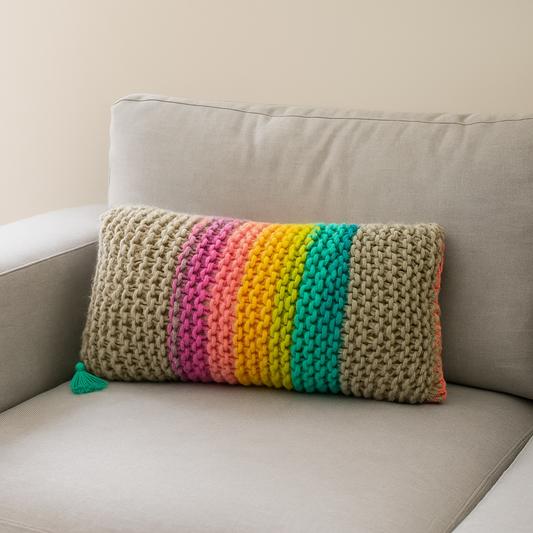 Chunky knit cushion on a couch