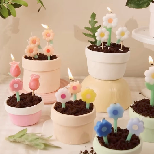 Flower Garden Birthday Candles in pots