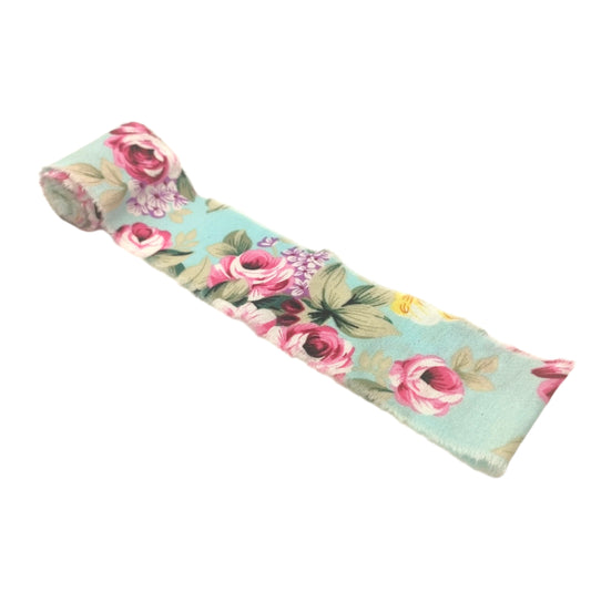 Frayed Ribbon Rose on Blue