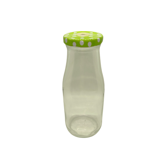 Glass Milk Bottle with Green Lid