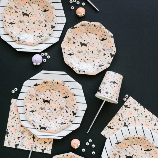 Hocus Pocus paper plates and napkins on a black background