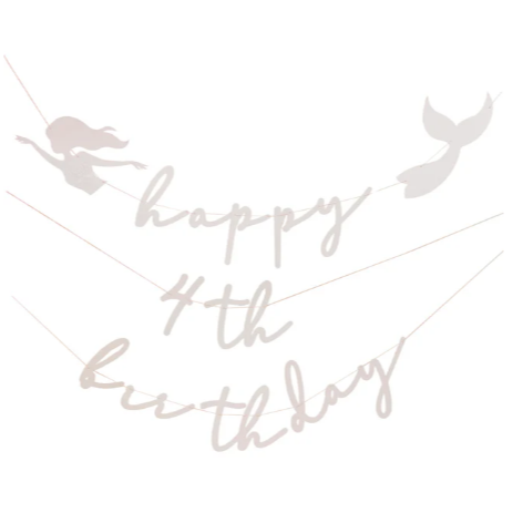 Happy birthday banner with mermaid silhouettes on a white background