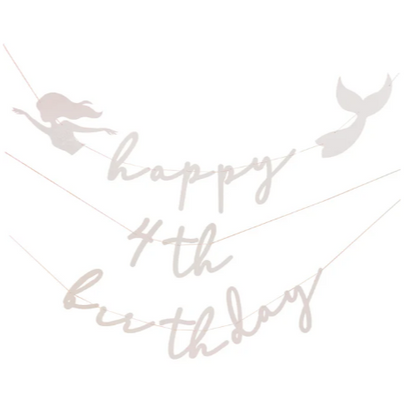 Happy birthday banner with mermaid silhouettes on a white background