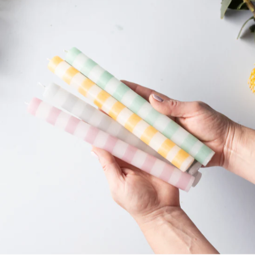 Pastel Striped Dinner Candles