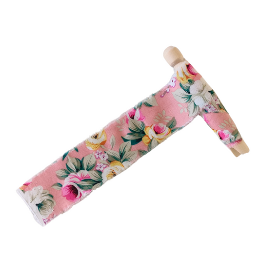 Pink Floral Printed Frayed Ribbon