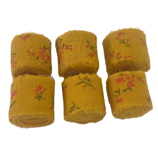 Printed Frayed Ribbon Floral on Mustard