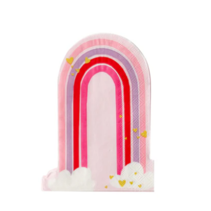 Decorative rainbow shaped napkins with clouds and stars on a white background
