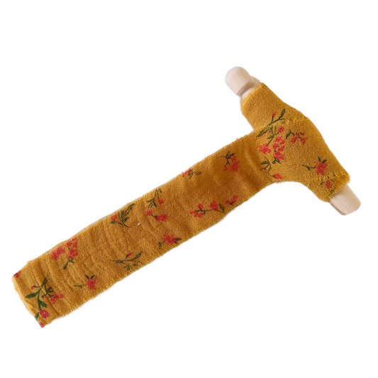 Rose Printed Mustard Muslin Frayed Ribbon