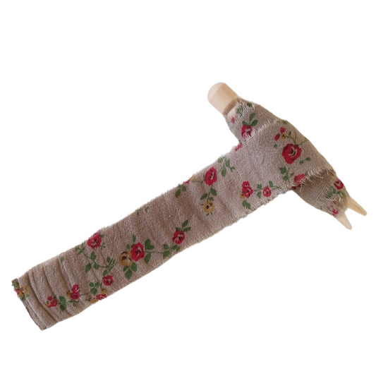 Rose Printed Taupe Muslin Frayed Ribbon