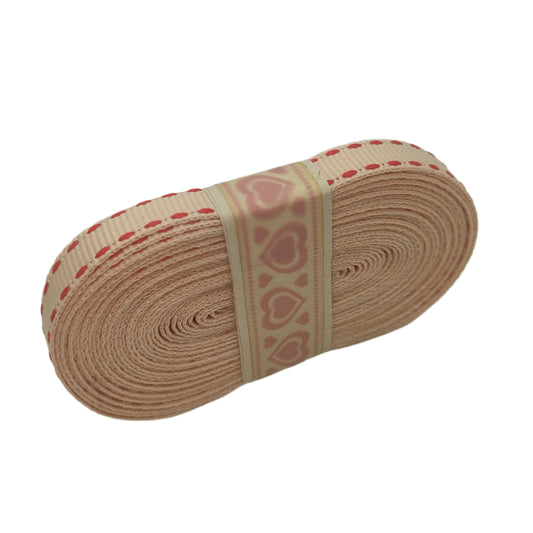 Saddlestitch Ribbon Cream with Red