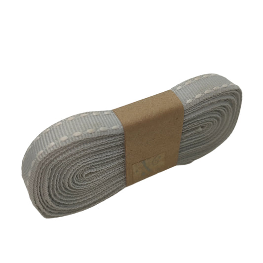 Saddlestitch Ribbon grey with white 