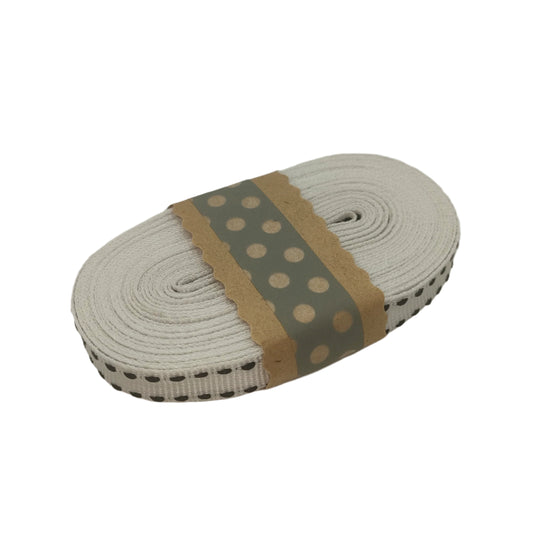 Saddlestitch Ribbon white with Black 