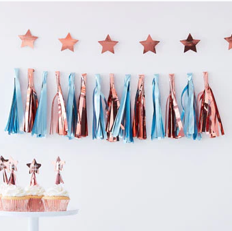 Matte Blue and Rose Gold Tassel Garland