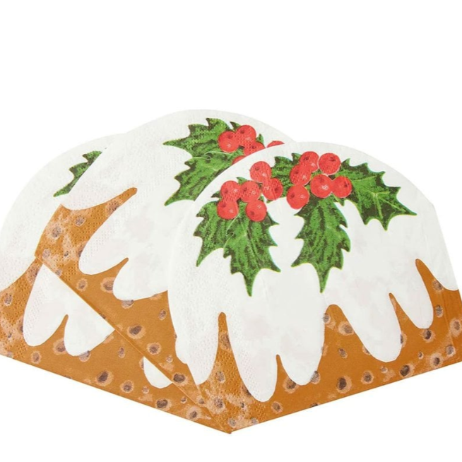 Botanical Holly Christmas Pudding Shaped Napkins