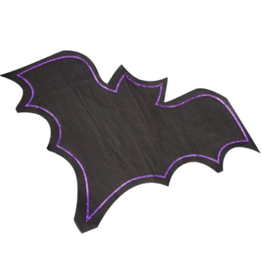 Black bat-shaped napkins with purple outline on a white background