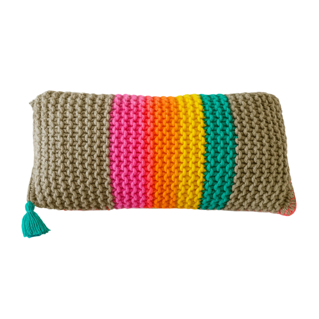 chunky knitted rainbow cushion
