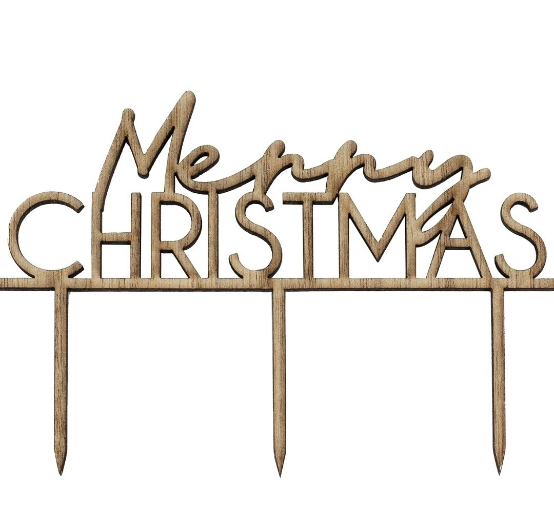 Wooden Merry Christmas Cake Topper