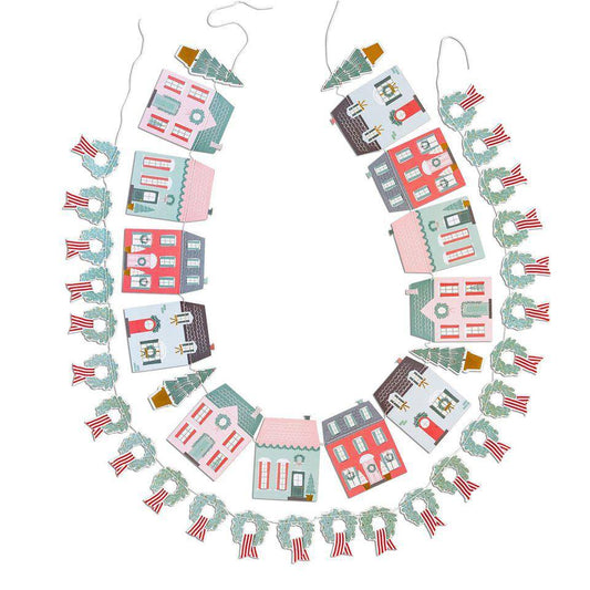 Christmas Village and Wreath Banner