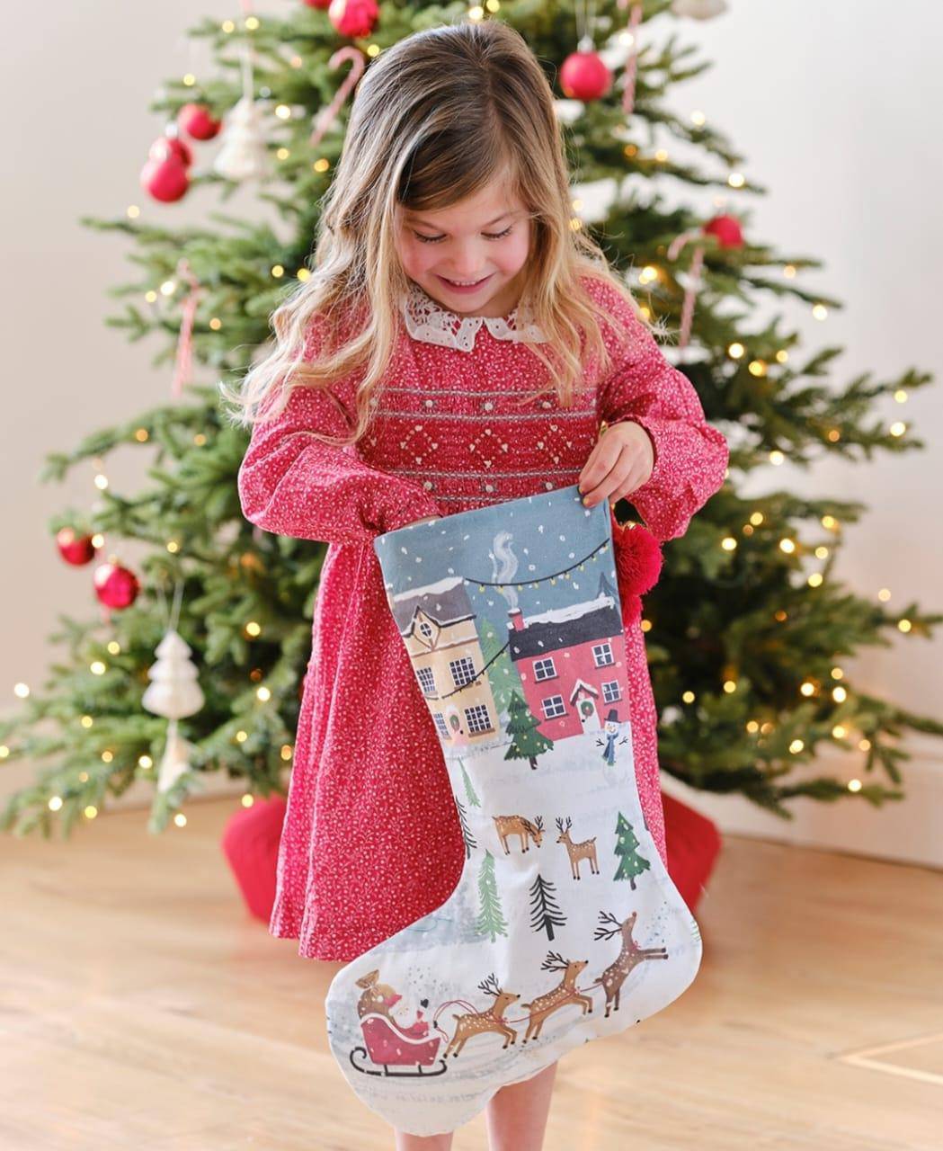 Christmas Scene Cotton Stocking