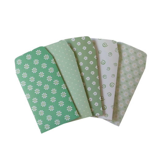 Handmade Mini Patterned Paper Envelopes - - Green